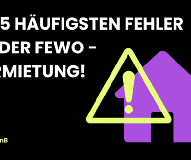 Grafik zu den häufigsten Fehlern bei der Ferienvermietung mit Warnsymbol und Haus-Icon, ideal für Vermieter von Ferienwohnungen.