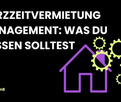 Grafik zu Kurzzeitvermietung Management mit Haus und Zahnrädern, die wichtige Informationen darstellen.