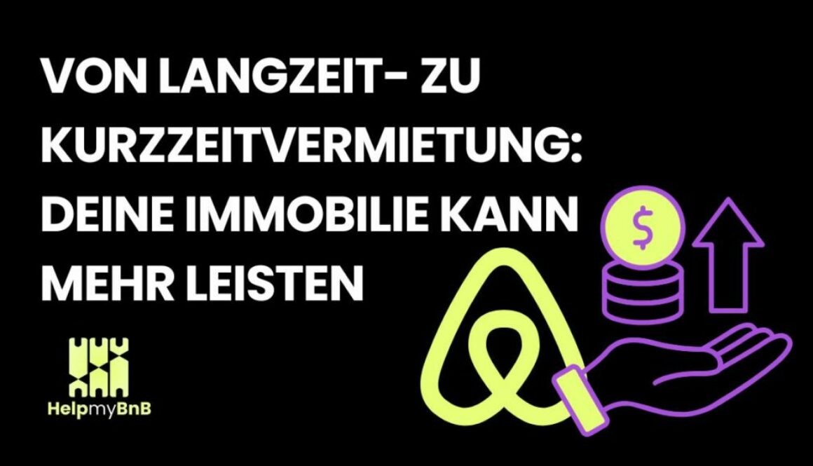 Grafik zur Immobilienvermietung mit Symbolen für Langzeit- und Kurzzeitvermietung, Geld und Hand. Hilfreich für Vermieter.