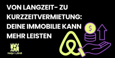 Grafik zur Immobilienvermietung mit Symbolen für Langzeit- und Kurzzeitvermietung, Geld und Hand. Hilfreich für Vermieter.
