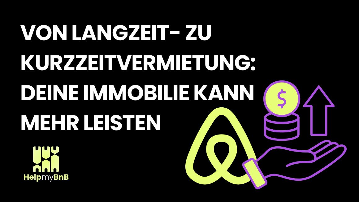 Grafik zur Immobilienvermietung mit Symbolen für Langzeit- und Kurzzeitvermietung, Geld und Hand. Hilfreich für Vermieter.